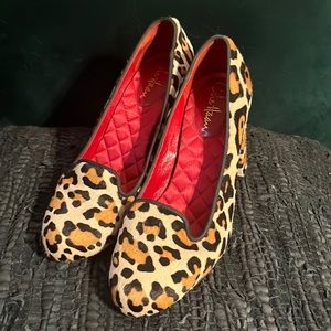 Cole Haan leopard cow hide heeled loafers